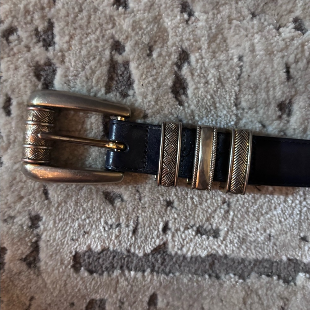 Vtg 90s BRIGHTON Leather Belt Silver Buckle Size Large/38-40 40514 Navy Ornate - Picture 9 of 9